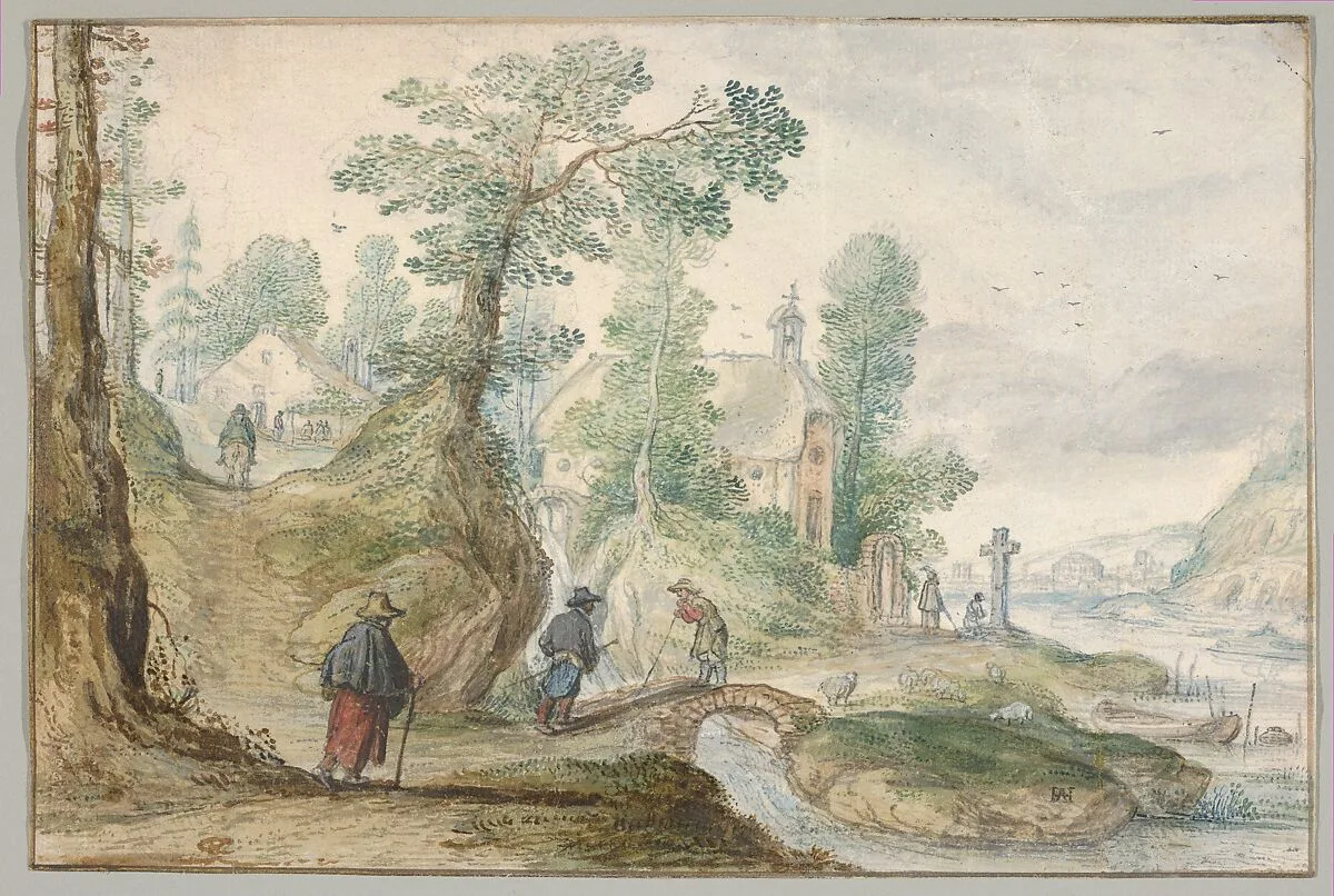 A Wooded River Landscape with a Church and Figures — Hendrick Avercamp