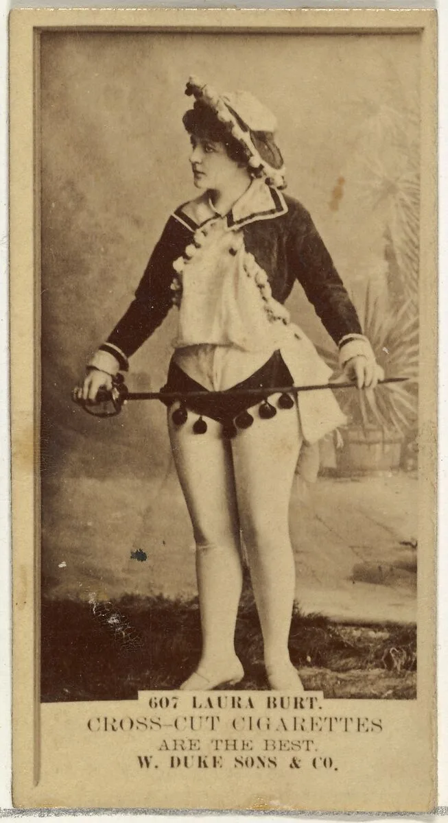 Card Number 607, Laura Burt, from the Actors and Actresses series (N145-3) issued by Duke Sons & Co. to promote Cross Cut Cigarettes — W. Duke, Sons & Co.