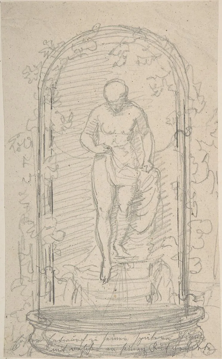 Recto:Nude Female Figure in a Niche Verso: Study for a Fountain — Hans Gasser