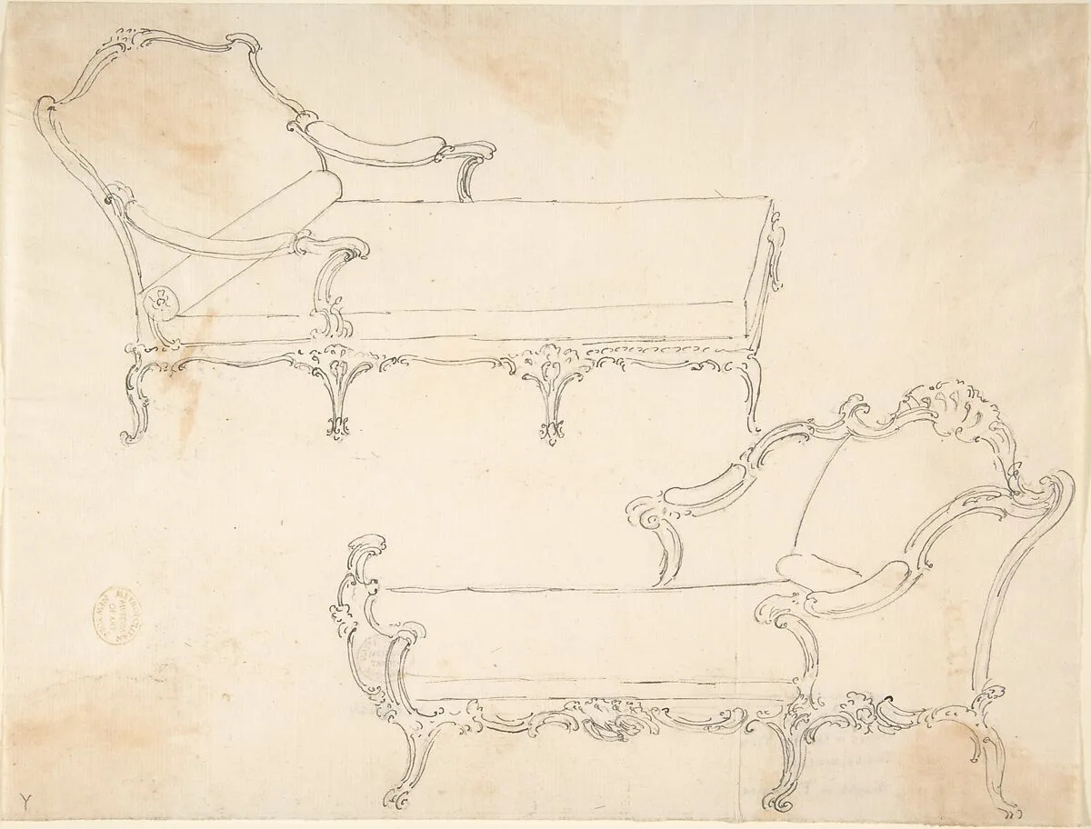 Two Design Drawings for Day-Beds — Giovanni Larciani ("Master of the Kress Landscapes")