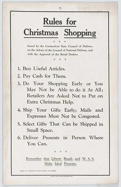 Rules for Christmas Shopping — Connecticut State Council of Defense|Calhoun Show Print