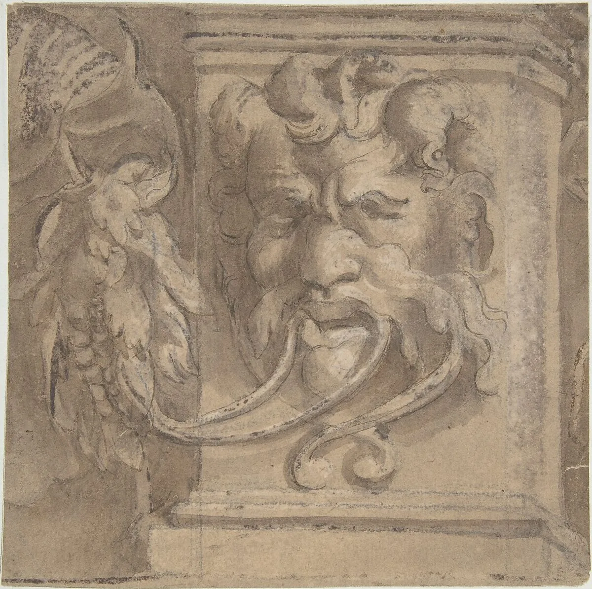 Ornamental Design with Antique-style Mask — Anonymous, Italian, 16th century