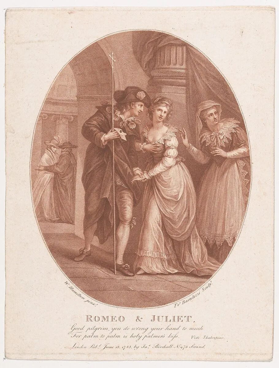 Romeo and Juliet at the Masquerade (Shakespeare, Romeo and Juliet, Act 1, Scene 5) — Francesco Bartolozzi|William Hamilton|James Birchall|William Shakespeare