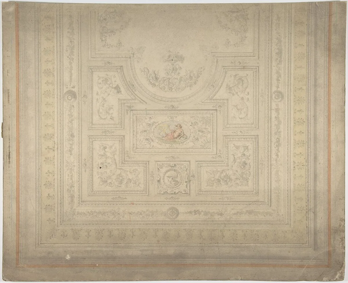 Ceiling Design with Nymph on Dolphin — Anonymous, British, 19th century
