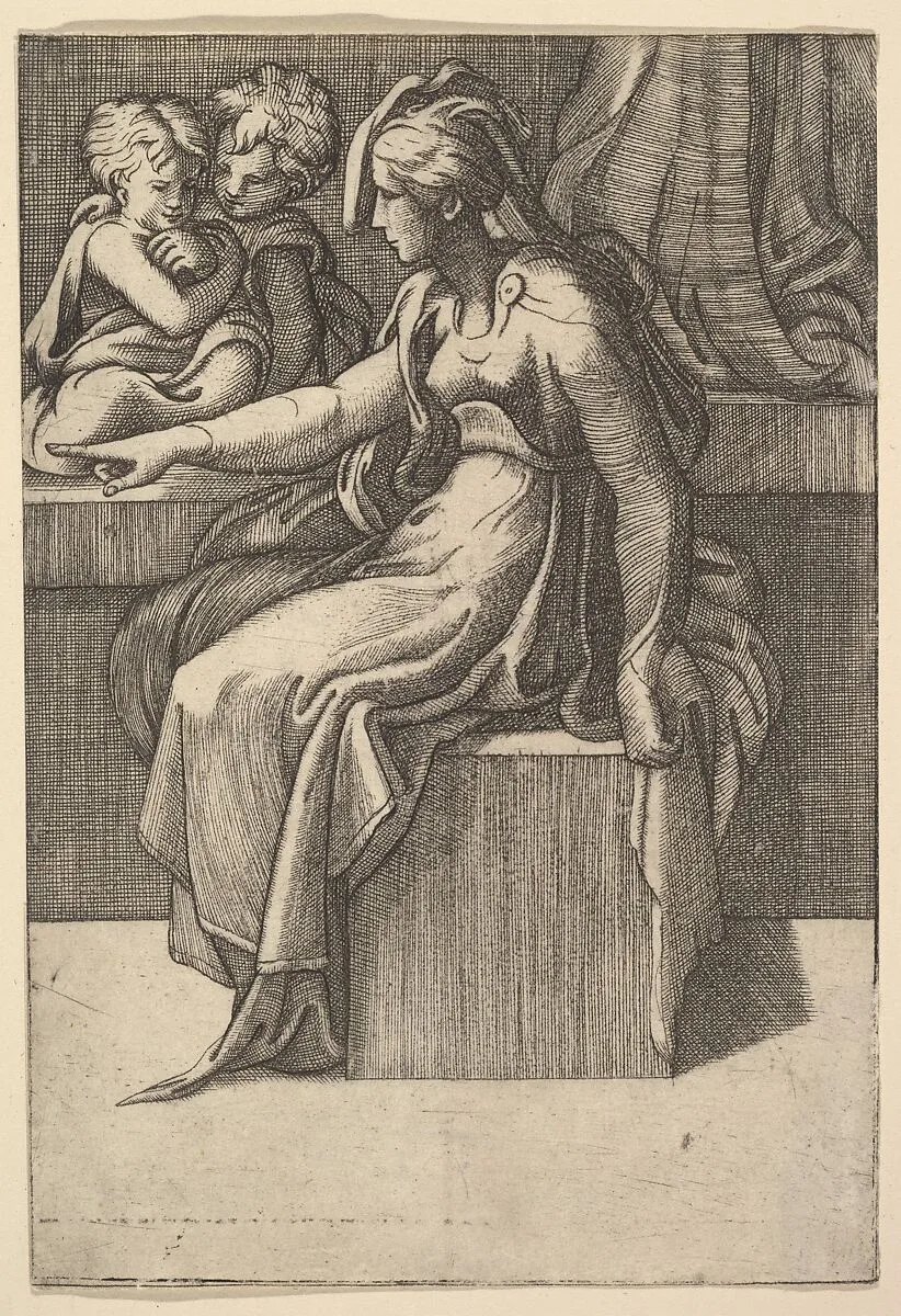Seated Woman with two Children — Anonymous, Italian, 16th century|Parmigianino (Girolamo Francesco Maria Mazzola)