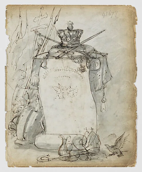 Vignette with Crown, Armor and Ecclesiastical Elements(recto); Knight in Armor (verso) — Charles Frederick Buckley
