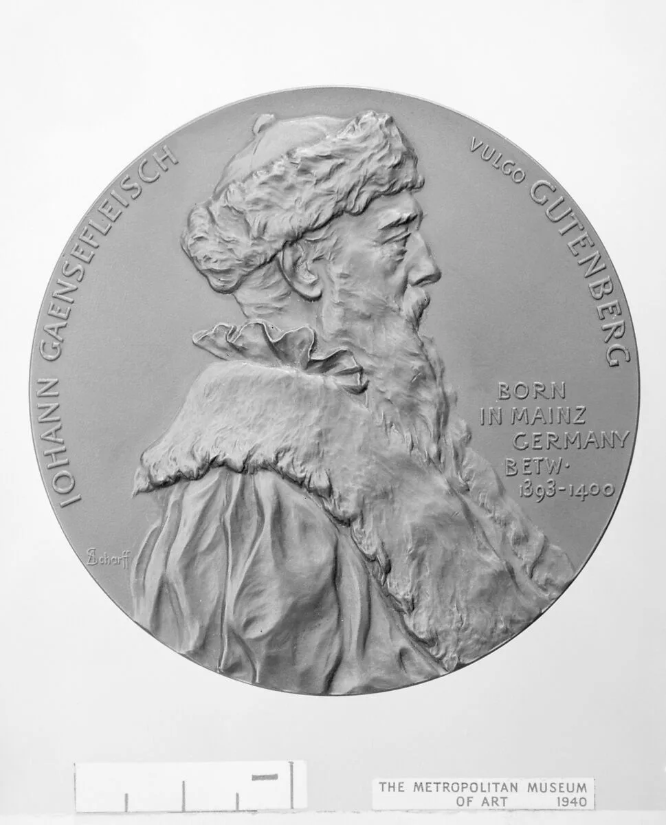 Johannes Gutenberg (ca. 1393/1400–1486): Commemorative of the Erection in New York by Robert Hoe of a Statue of Gutenberg in 1889 — Anton Scharff