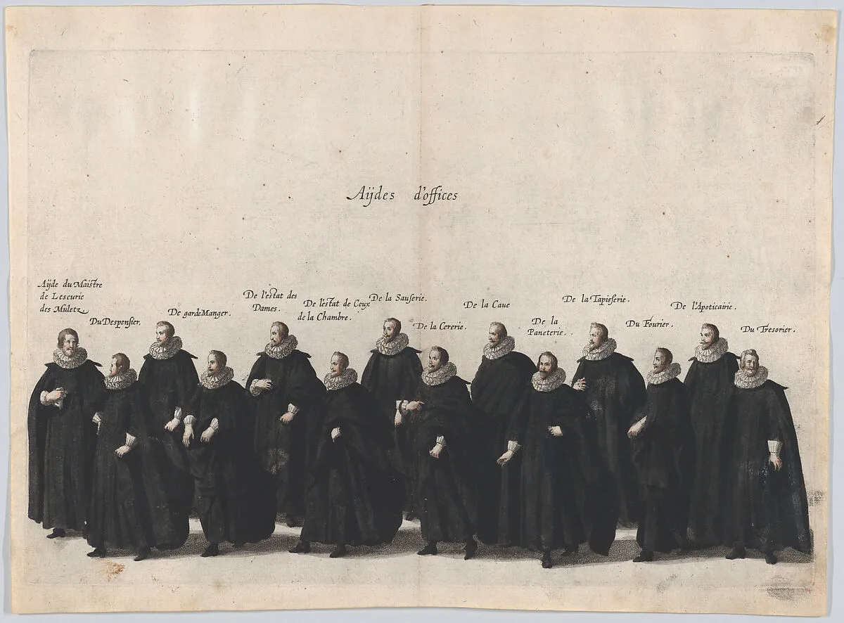 Plate 18: Aides marching in the funeral procession of Archduke Albert of Austria; from 'Pompa Funebris ... Alberti Pii' — Jacques Francquart|Cornelis Galle I