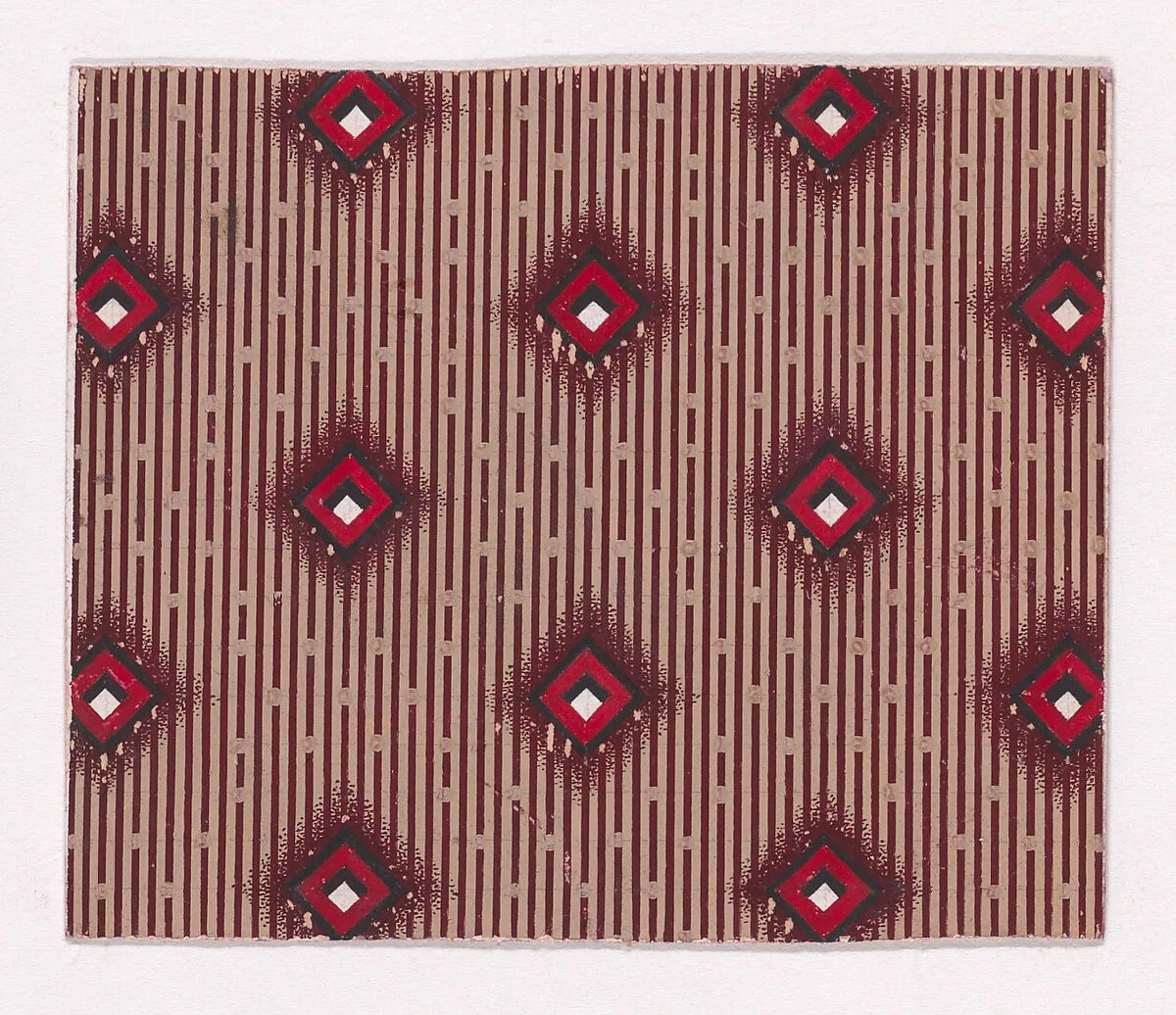 Textile Design with Alternating Lozenges over a Striped Background of Intermittent Lines — Anonymous, Alsatian, 19th century