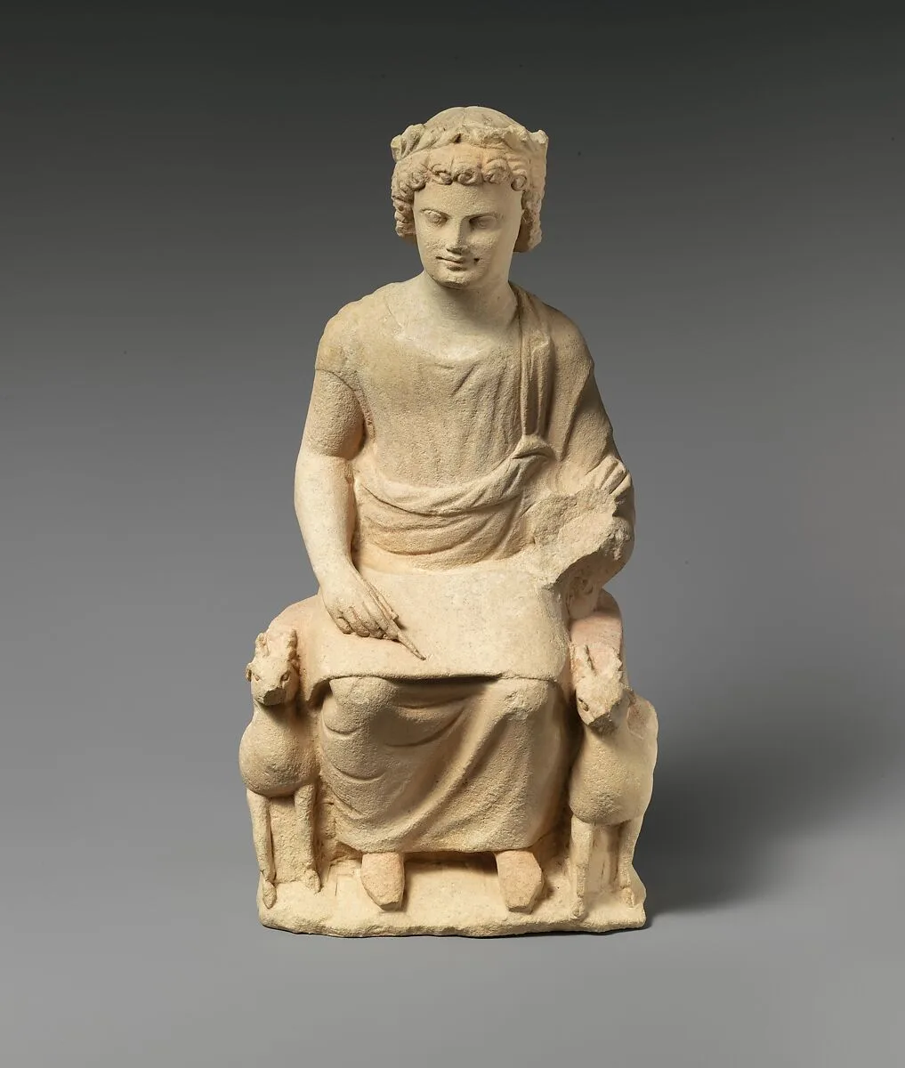 Limestone statue of an enthroned youth — Unknown