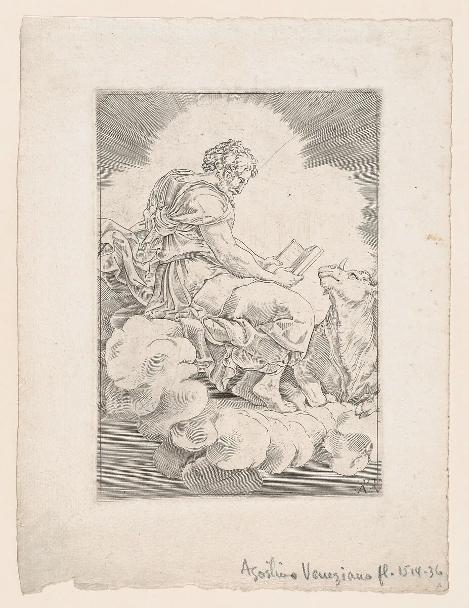 Saint Luke — Agostino Veneziano (Agostino dei Musi)|Giulio Romano