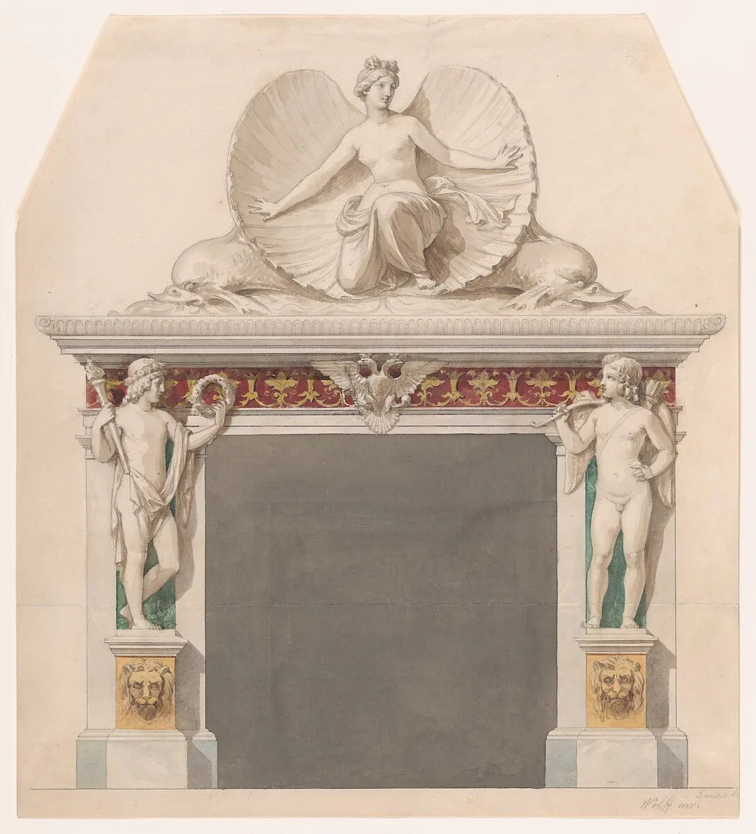 Design for a Chimney piece decorated with figures of Venus and Cupid — Emil Wolff