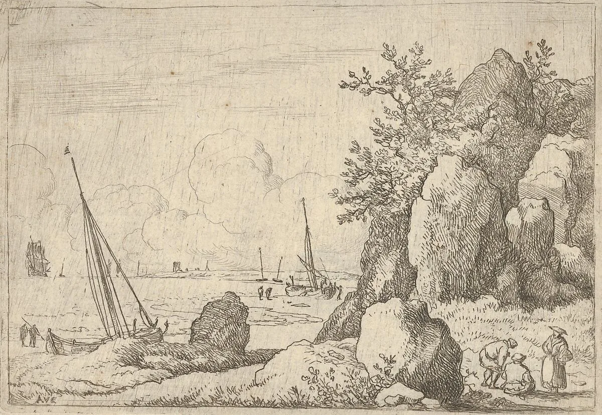 Sea Piece with Three Figures to the Right — Allart van Everdingen
