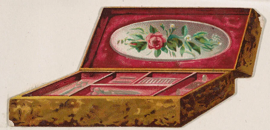 Sewing box, from the Novelties series (N228, Type 3) issued by Kinney Bros. — Kinney Brothers Tobacco Company