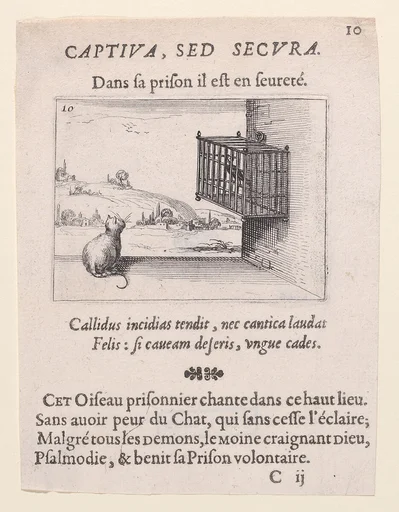 Le Chat Guettant L'Oiseau en Cage (The Cat Watching the Bird in the Cage), from Lux Claustri ou La Lumière du Cloitre (The Light of the Cloisters), plate 10