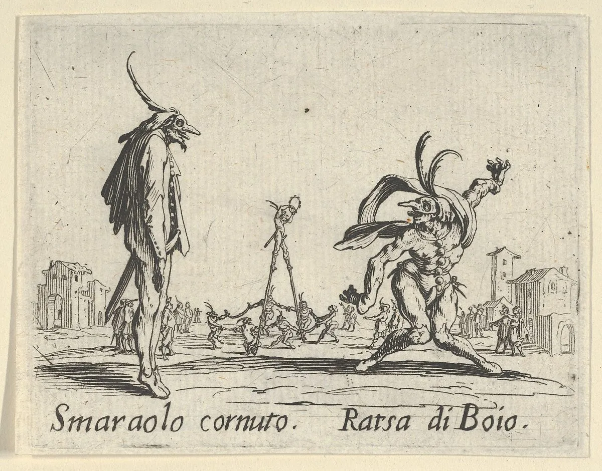 Smaraolo cornuto - Rarsa di Boio, from the Balli di Sfessania — Jacques Callot