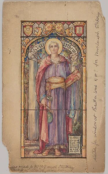 St. Matthew: Design for a Stained Glass Window, Joseph Stickney Memorial Church of the Transfiguration, Bretton Woods, New Hampshire — D. Maitland Armstrong|Helen Maitland Armstrong|Carolyn (Mrs. Joseph) Stickney
