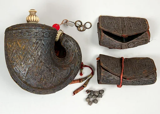 Powder Flask with Two Pouches