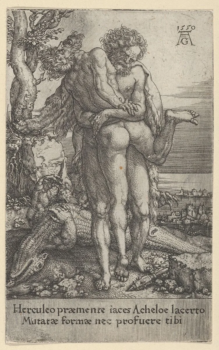 Hercules Fighting the River-God Achelous, from The Labors of Hercules — Heinrich Aldegrever