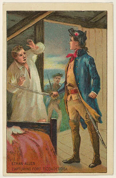Ethan Allen Capturing Fort Ticonderoga, from the "Historical Events" series (T70), issued with Hoffman House Magnums Cigars, Flexo Giants Little Cigars, Buffo Little Cigars, and Just Suits Cut Plug — Unknown