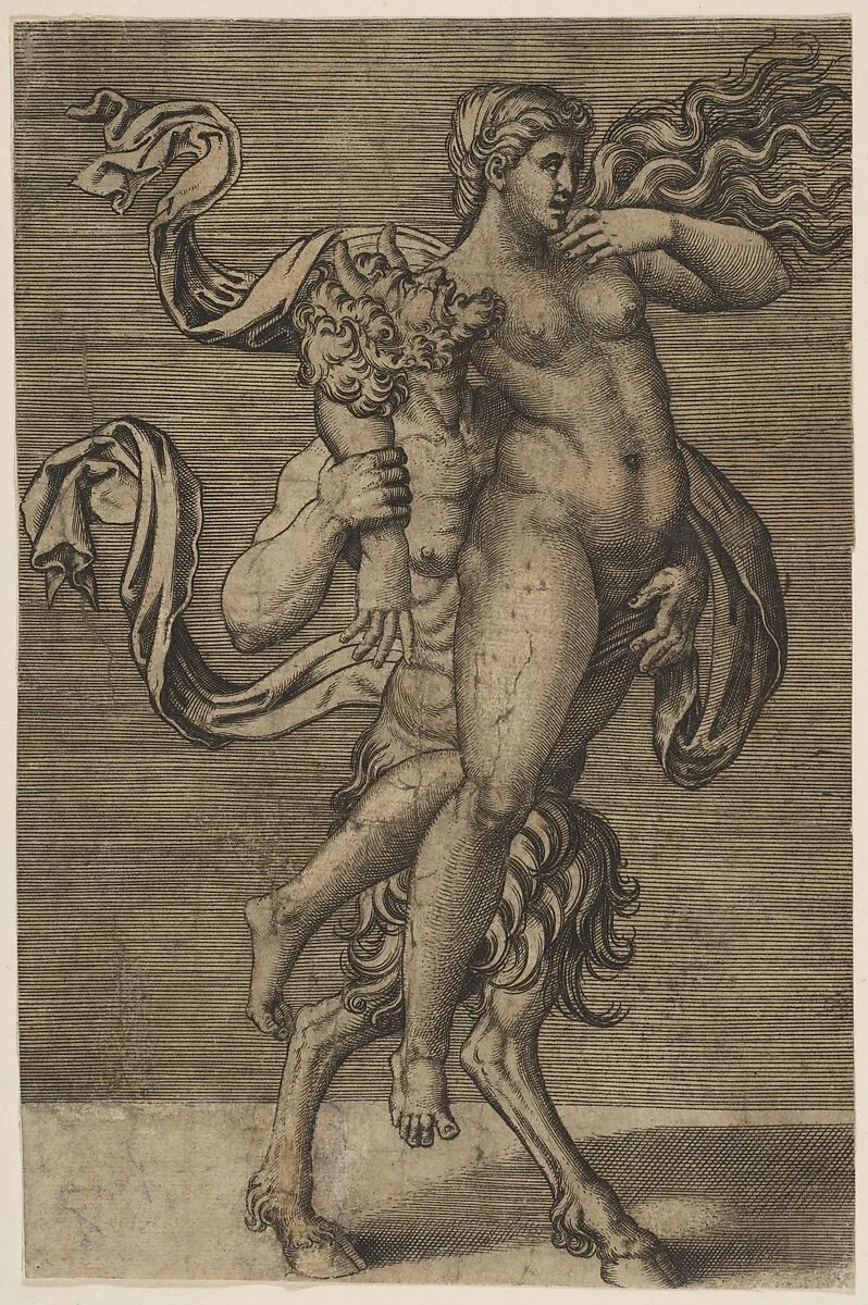 Satyr carrying a nymph restraining her right arm — Giulio Romano|Marco Dente