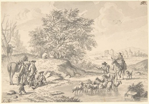 Landscape with Resting Cavaliers and a Shepherd with his Flock