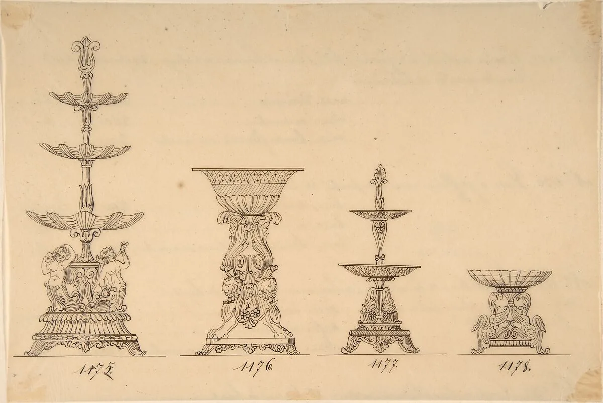 Designs for Two Servers and Two Compote Dishes — Anonymous, French, 19th century
