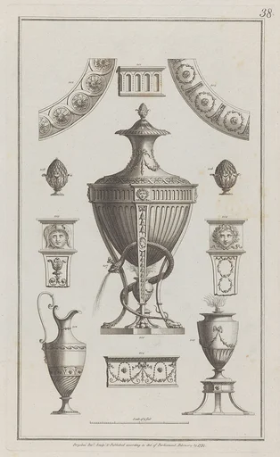 Vases and Ornament Designs, nos. 200-208, plate 38 from "Designs for Various Ornaments"