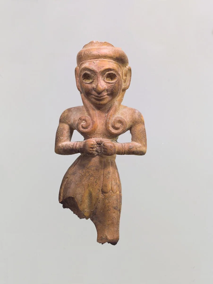 Furniture element: bull-man with Hathor-style curls — Unknown