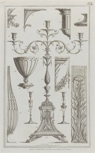 Candelabra, Vessels and Ornament, nos. 358–369, plate 54 from "Designs for Various Ornaments"