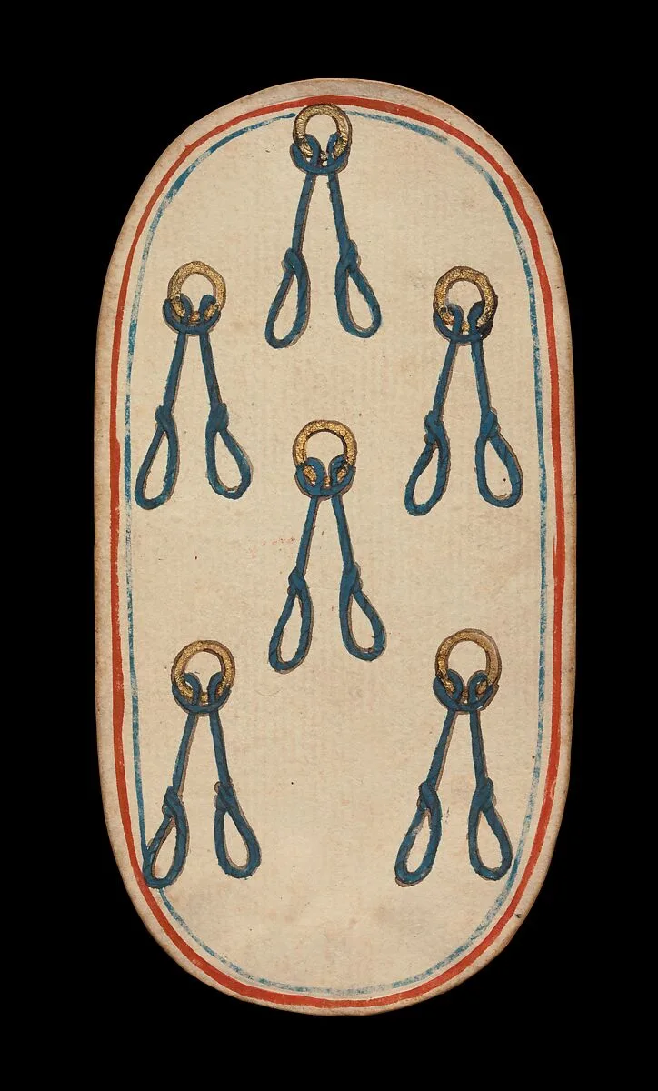 6 of Nooses, from The Cloisters Playing Cards — Unknown