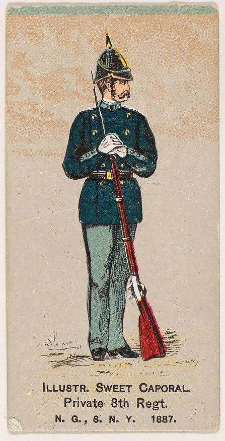 Private, 8th Regiment, National Guard of the State of New York, 1887, from the Military Series (N224) issued by Kinney Tobacco Company to promote Sweet Caporal Cigarettes — Kinney Brothers Tobacco Company