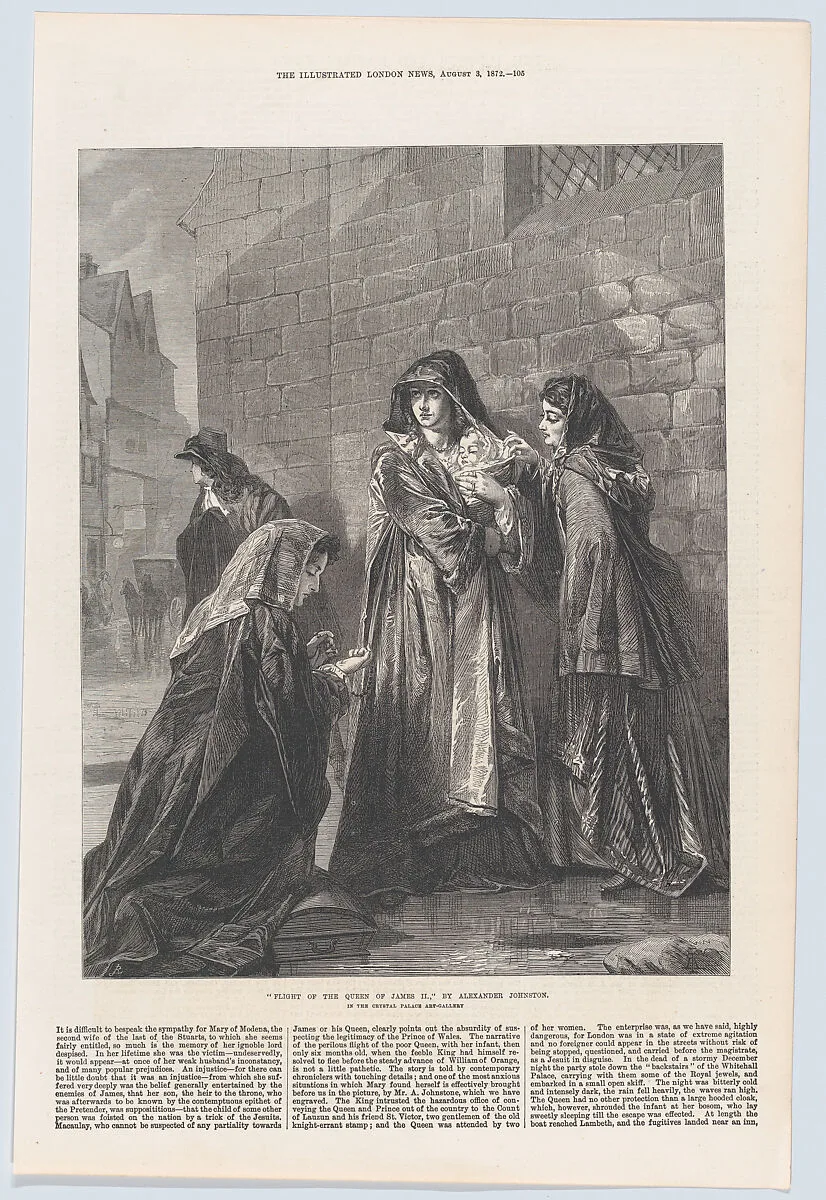 Flight of the Queen of James II, from "Illustrated London News" — Richard Principal Leitch|Alexander Johnston|Mary of Modena, Queen of England, Scotland and Ireland