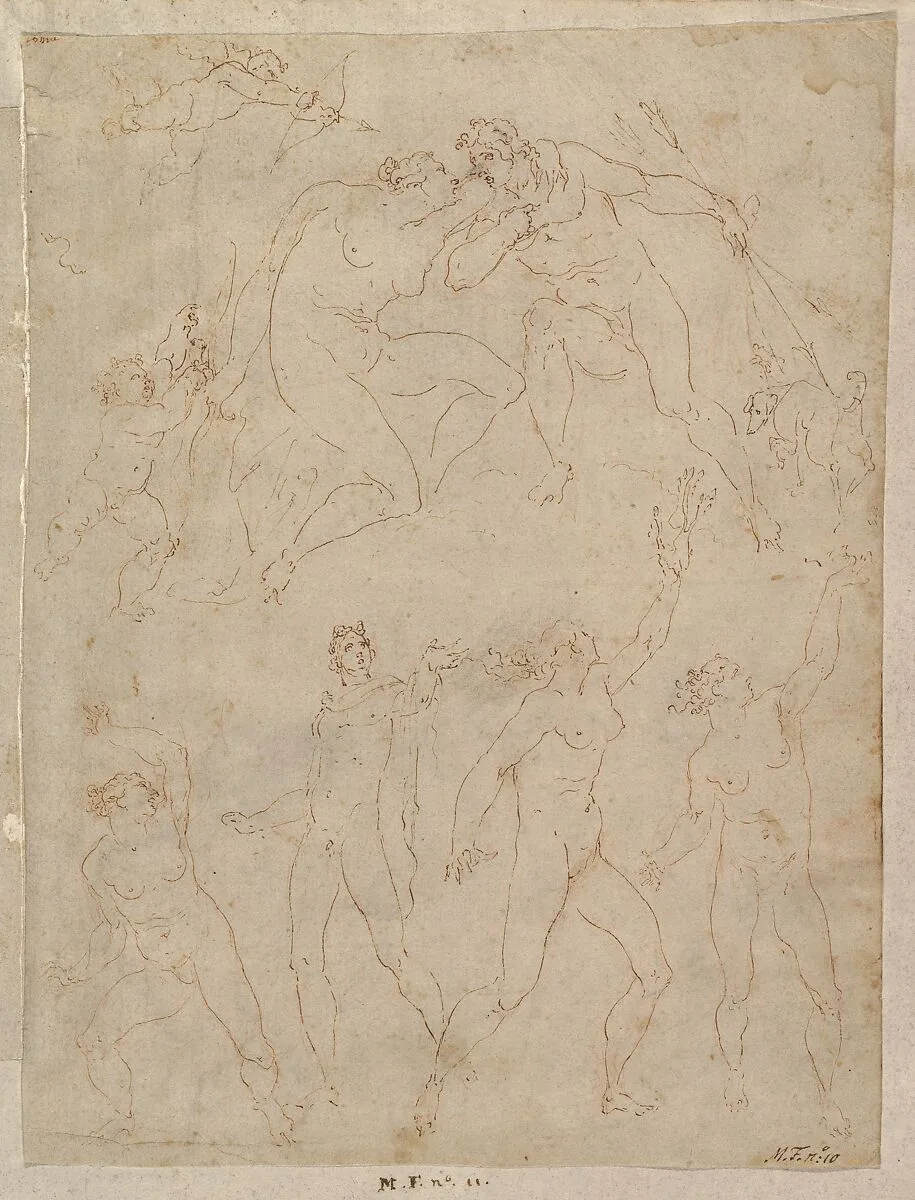 Studies for Apollo and Daphne, Zeus and Juno, Orpheus and Eurydice and other figures (recto and verso) — Giovanni Ambrogio Figino