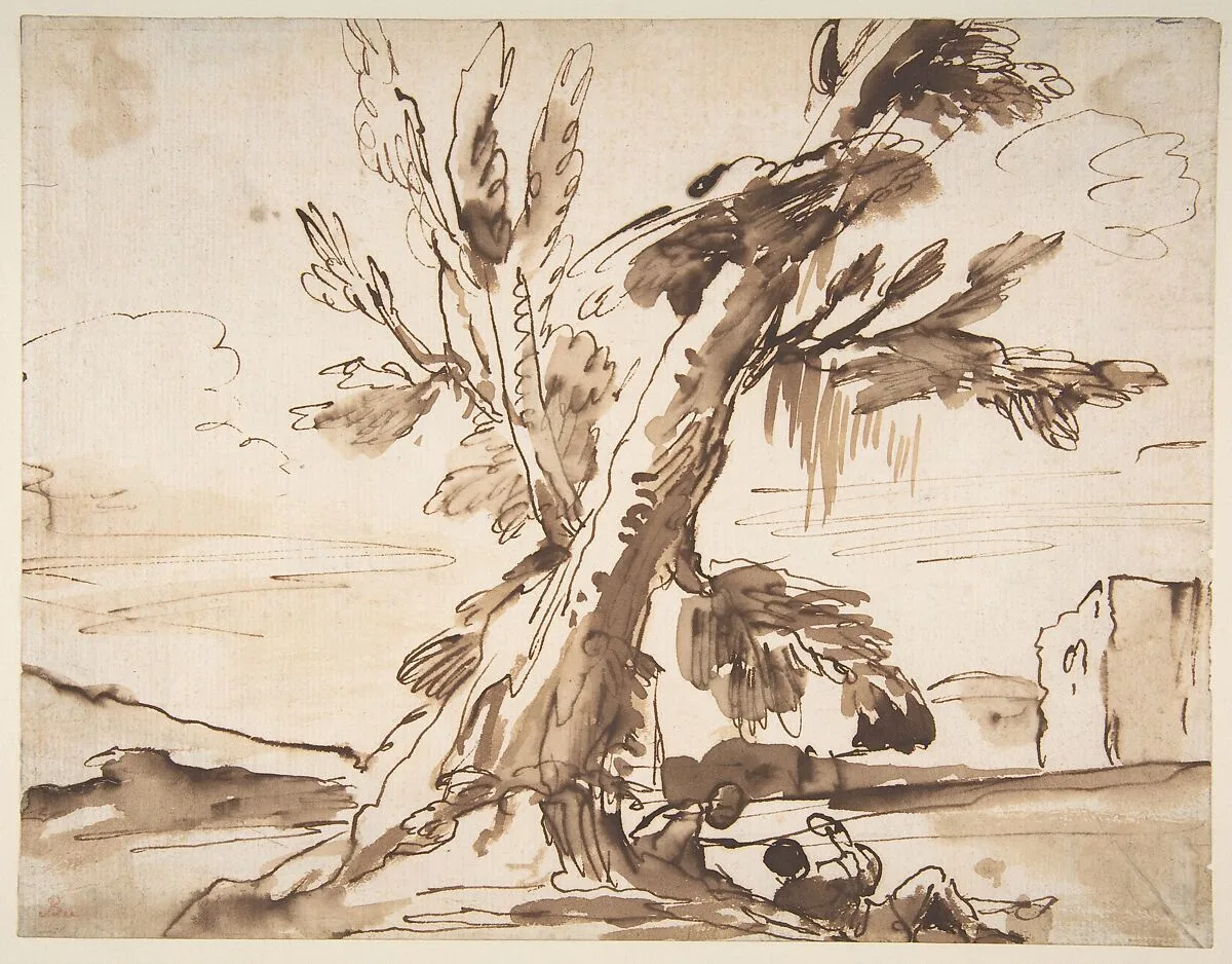 Landscape with Two Men Under a Tree. — Pier Francesco Mola