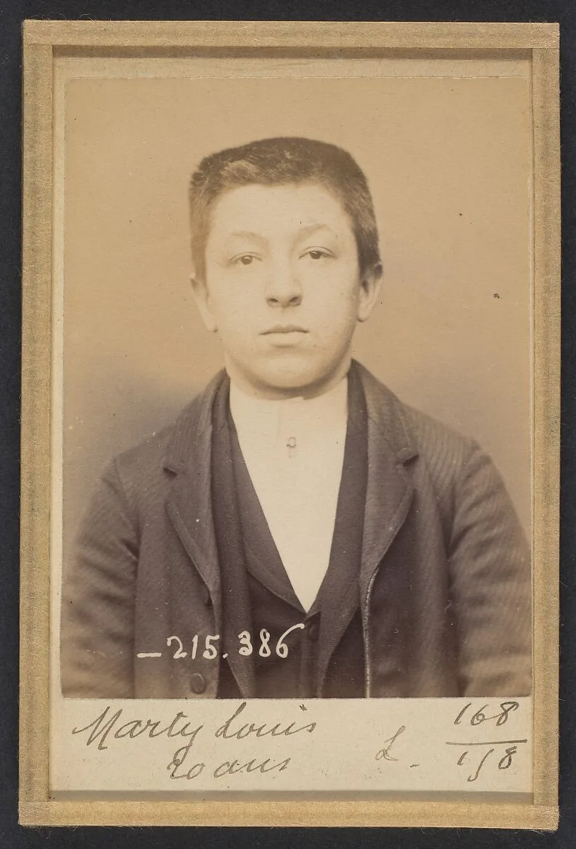 Marty. Louis. 20 ans, né à Lacanne (Tarn). Tailleur d'habits. Anarchiste. 9/3/94. — Alphonse Bertillon