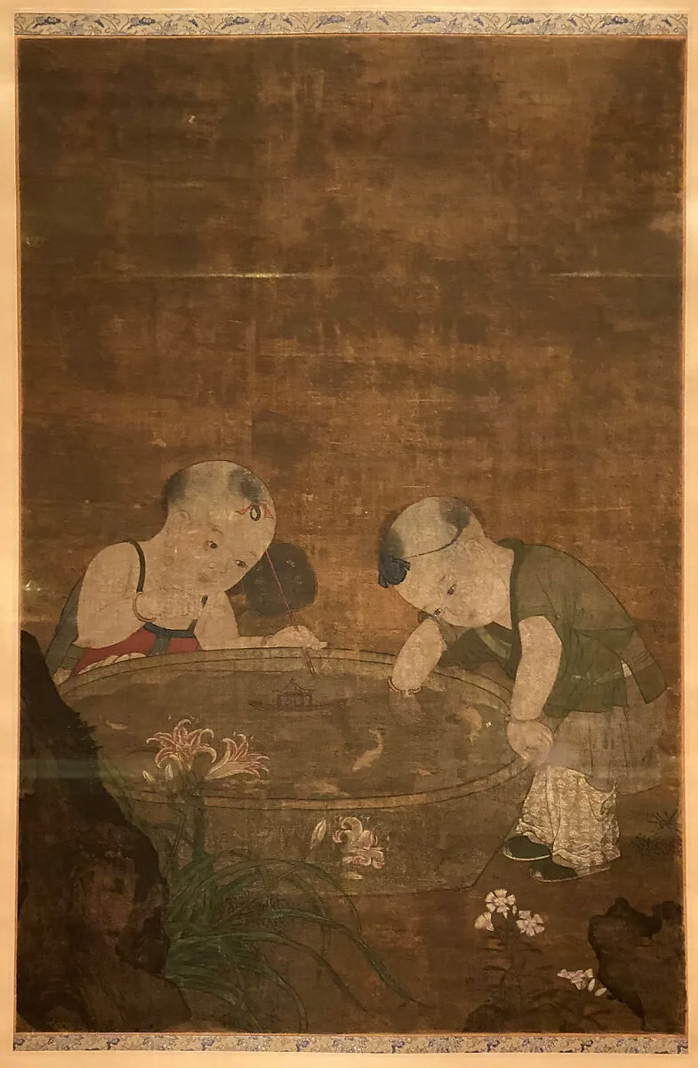明 佚名 絹本設色 童子戯魚圖 軸|Children Playing — Unidentified