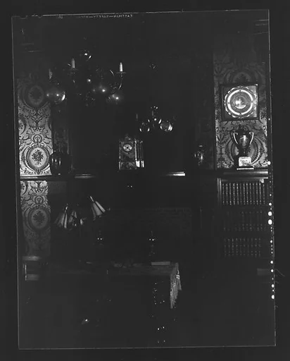 [Interior with Mirror Over Fireplace Mantle]