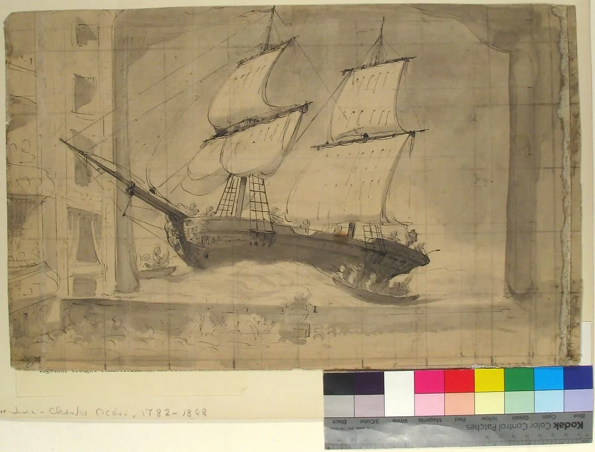 Drawing for Wagner's "Le Vaisseau Fantôme," Paris Opéra — Pierre Luc Charles Cicéri