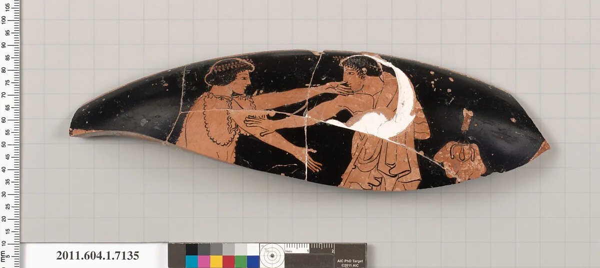 Terracotta rim fragment of a kylix (drinking cup) — Makron