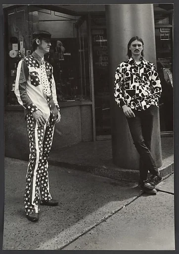 [Street Scene: Two Young Men on Street, One Wearing Stars and Stripes Outfit, New York City]