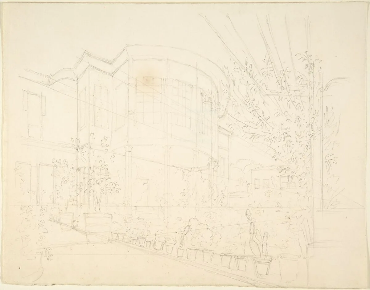 Sketch of Building and Garden — Franz von Hauslab the Younger