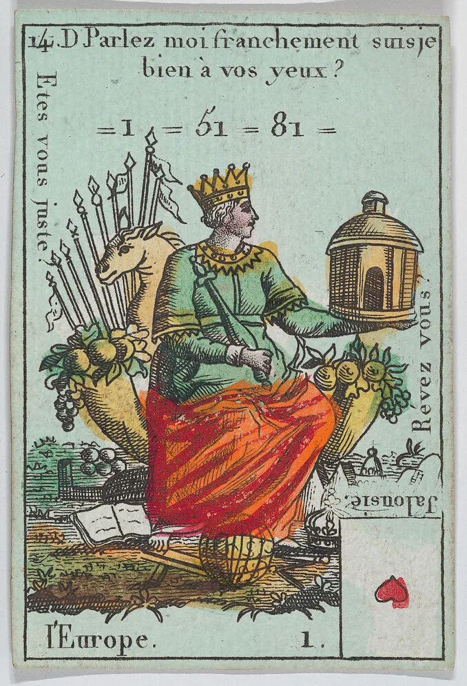 Allegory of Europe, from playing cards "Jeu d'Or" — Anonymous, French, 18th century