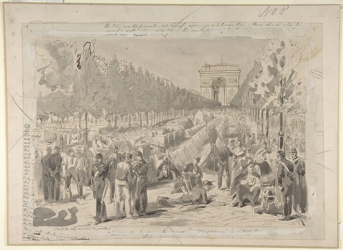Troops Encamped on the Champs Elysées, 1870 — Anonymous, French, 19th century