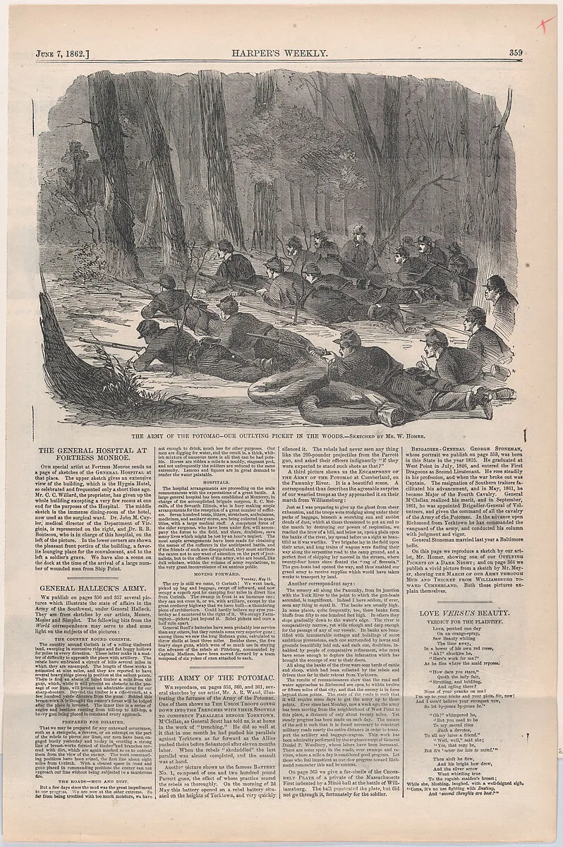 The Army of the Potomac – Our Outlying Picket in the Woods (from "Harper's Weekly," Vol. VI) — Winslow Homer|Harper's Weekly|Harper & Brothers