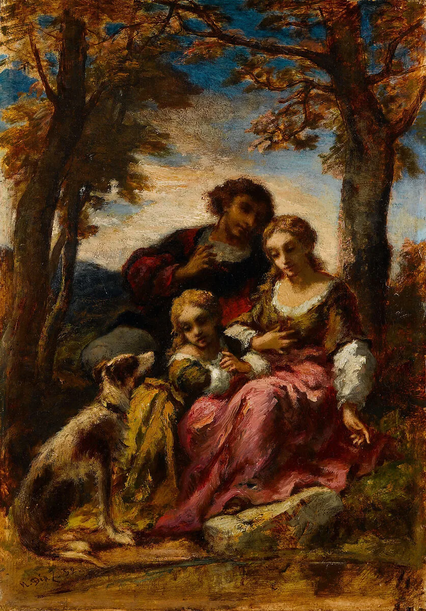 Figures and a Dog in a Landscape — Narcisse-Virgile Diaz de la Peña