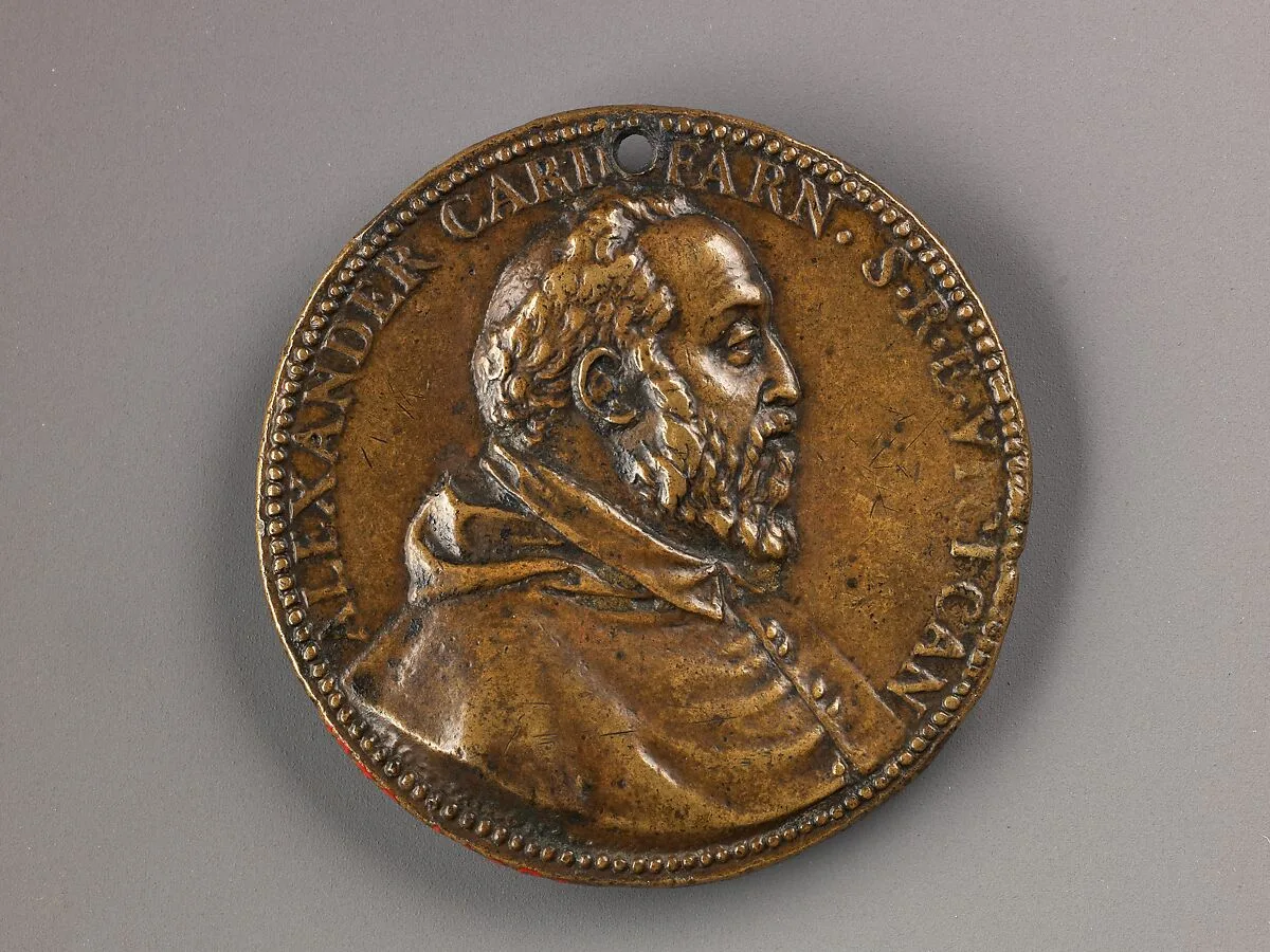 Portrait medal of Cardinal Alessandro Farnese (obverse); Il Gesù (reverse) — Giovanni V. Melon