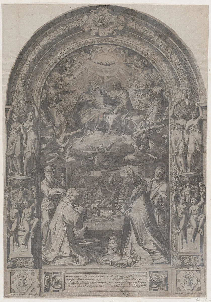 The Coronation of the Virgin with St Lawrence, St Paul, St Peter and St Sixtus — Cornelis Cort|Taddeo Zuccaro|Federico Zuccaro (Zuccari)|Lorenzo Vaccari