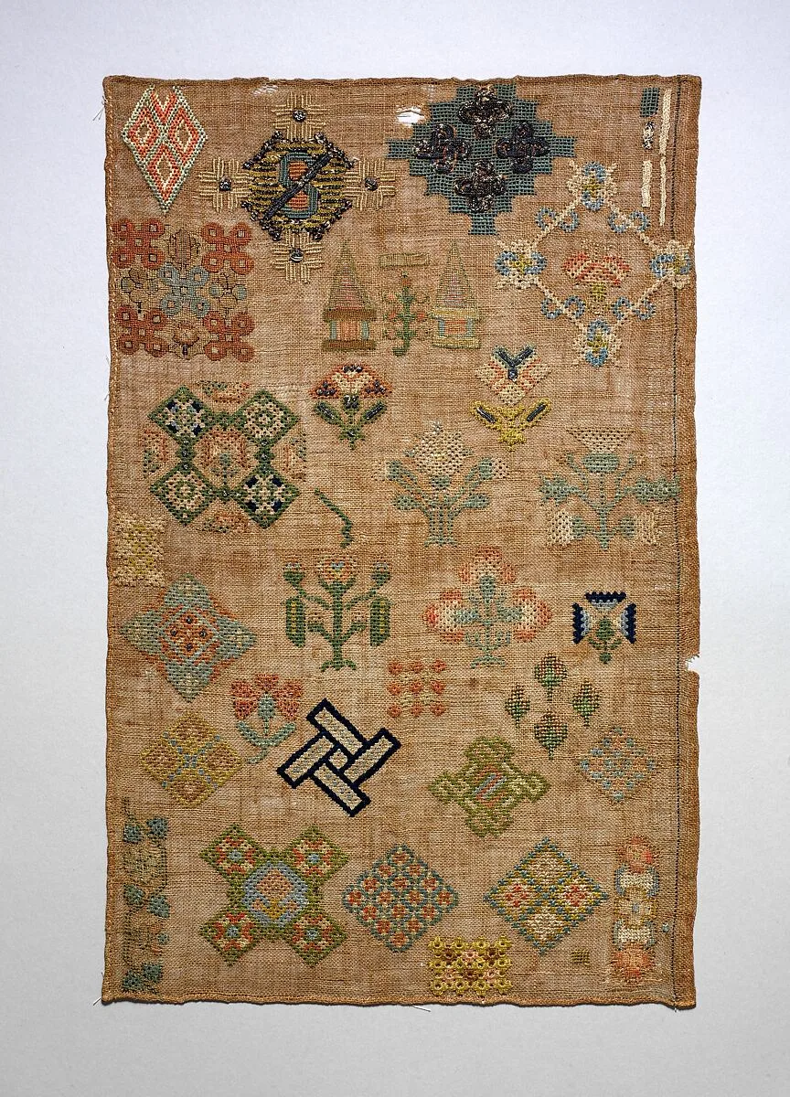 Embroidered spot sampler — Unknown
