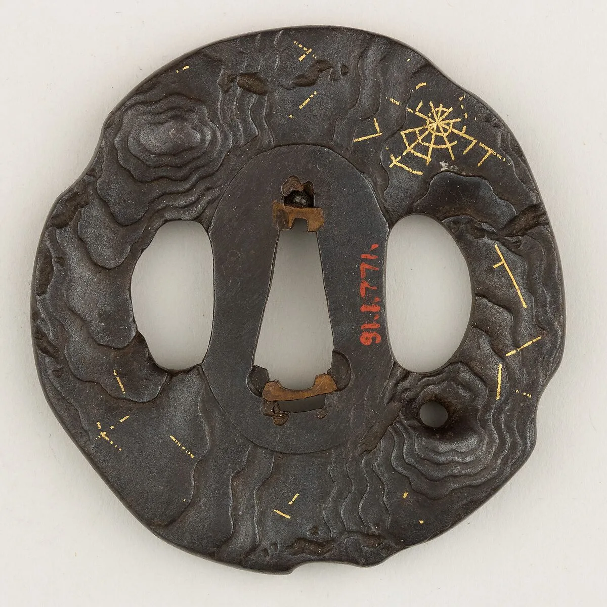 Sword Guard (<i>Tsuba</i>) Depicting Spider Web on Dead Tree (枯木に蜘蛛の巣図鐔) — Unknown